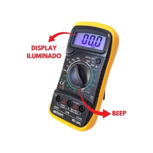 Multímetro Digital Portátil LCD de 3 Dígitos com Iluminação de Fundo MD-200L Amarelo, EXBOM - Image 4