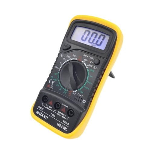 Multímetro Digital Portátil LCD de 3 Dígitos com Iluminação de Fundo MD-200L Amarelo, EXBOM